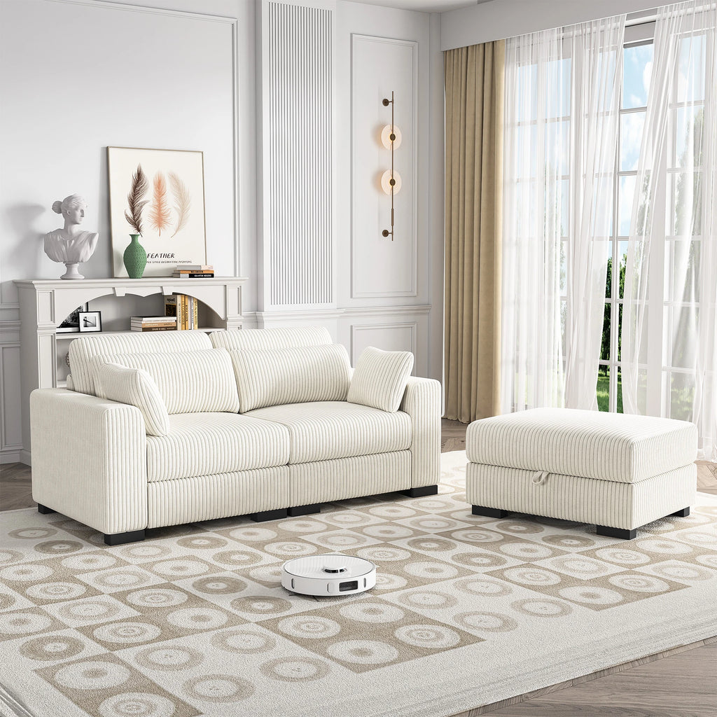 Canapé d'Angle Modulaire Velours Côtelé avec Accoudoirs Larges – Beige ou Gris, 100% Personnalisable