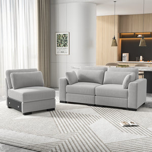 Canapé d'Angle Modulaire Velours Côtelé – Configuration Sur-Mesure Beige ou Gris