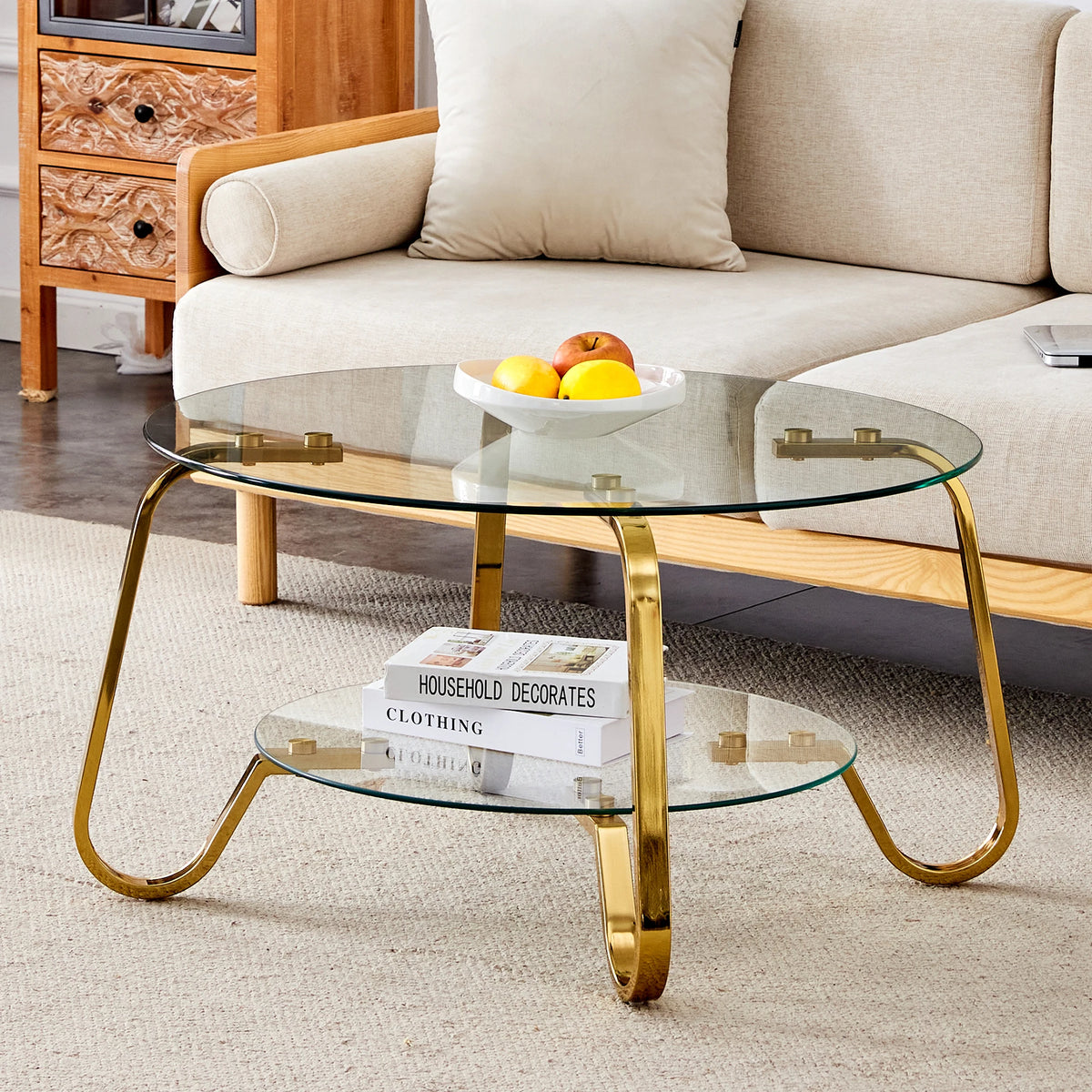 Table Basse Rétro Métal & Verre Trempé – Élégance Discrète, Double Plateau