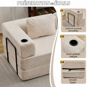Canapé-Lit Velours 2 ou 3 Places – Confort Modulaire, Sans Montage