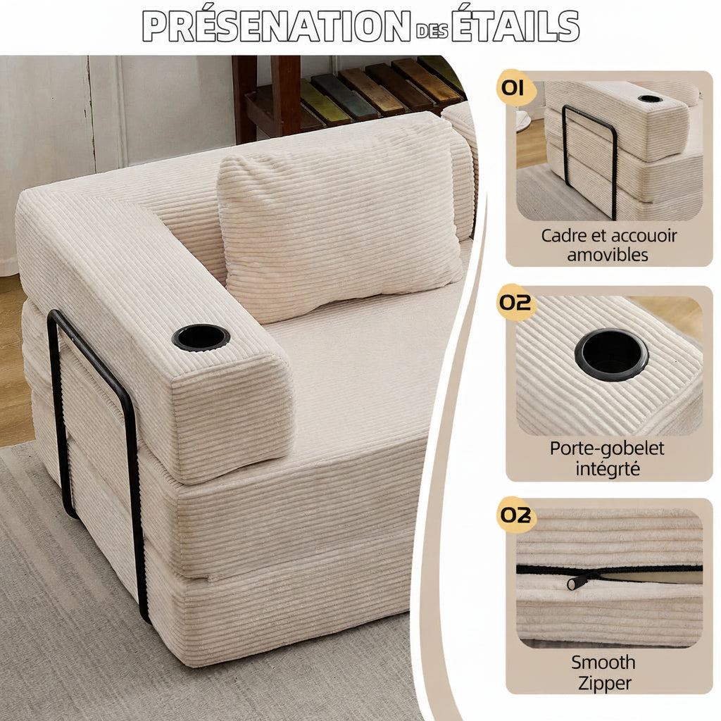 Canapé-Lit Velours 2 ou 3 Places Sans Montage – Confort Modulaire Multicolore