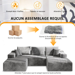 Canapé Modulaire en U Velours Côtelé – Mousse à Mémoire de Forme, Confort Généreux
