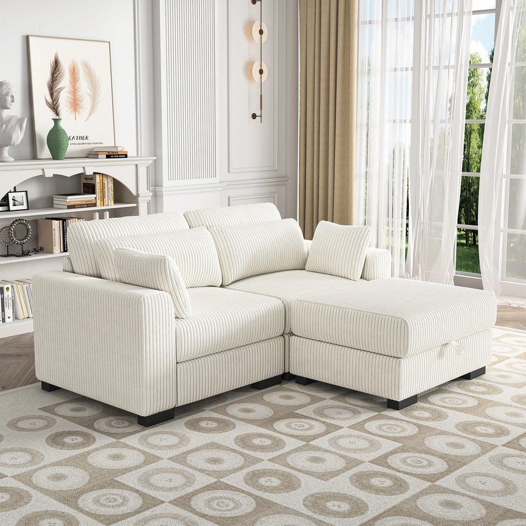 Canapé d'Angle Modulaire Velours Côtelé avec Accoudoirs Larges – Beige ou Gris, 100% Personnalisable