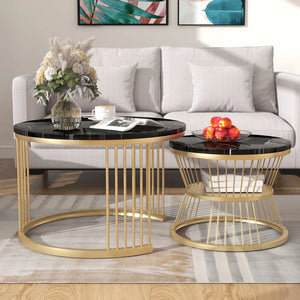 Duo de Tables Gigognes Rondes Marbre – Finition Brillante, Noir ou Blanc