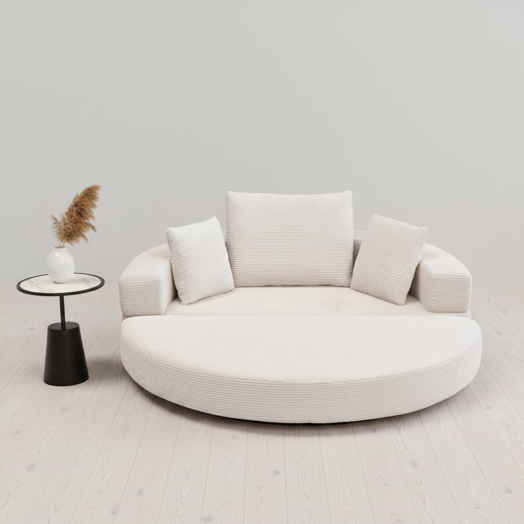 Canapé Ovale Modulaire Tissu Cordé 173x176cm – Style Scandinave, Sans Montage
