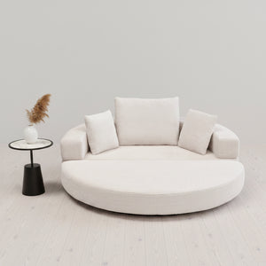 Canapé Ovale Modulaire Tissu Cordé 173x176cm – Style Scandinave, Sans Montage