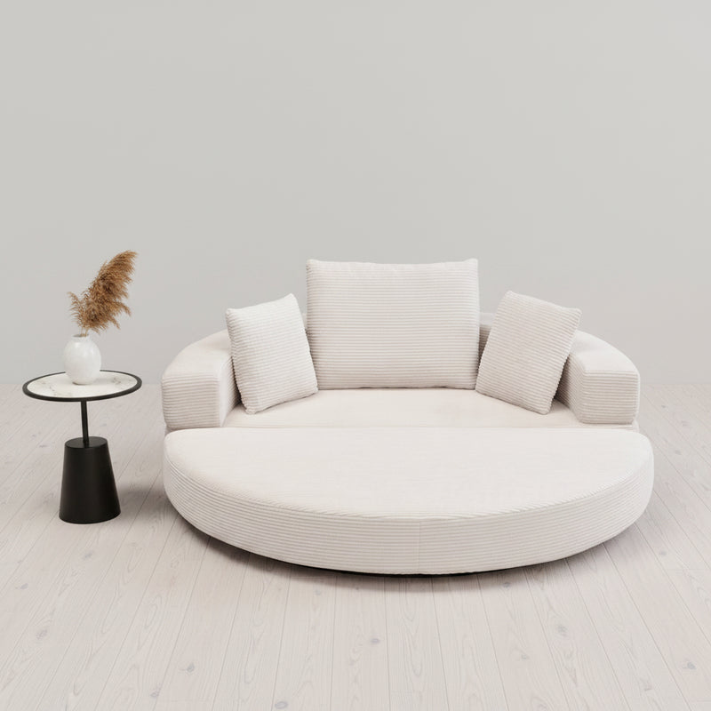 Canapé Ovale Modulaire Tissu Cordé 173x176cm – Style Scandinave, Sans Montage