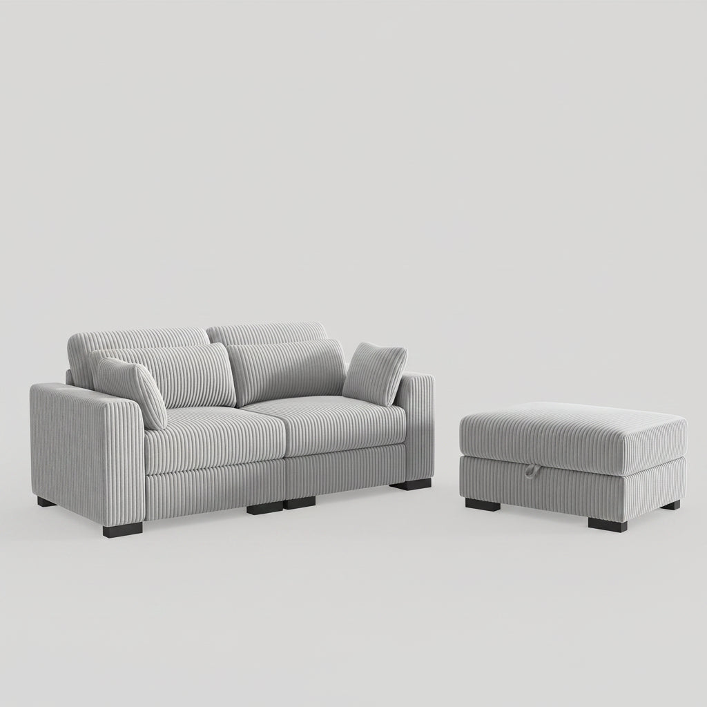 Canapé d'Angle Modulaire Velours Côtelé – Configuration Sur-Mesure Beige ou Gris