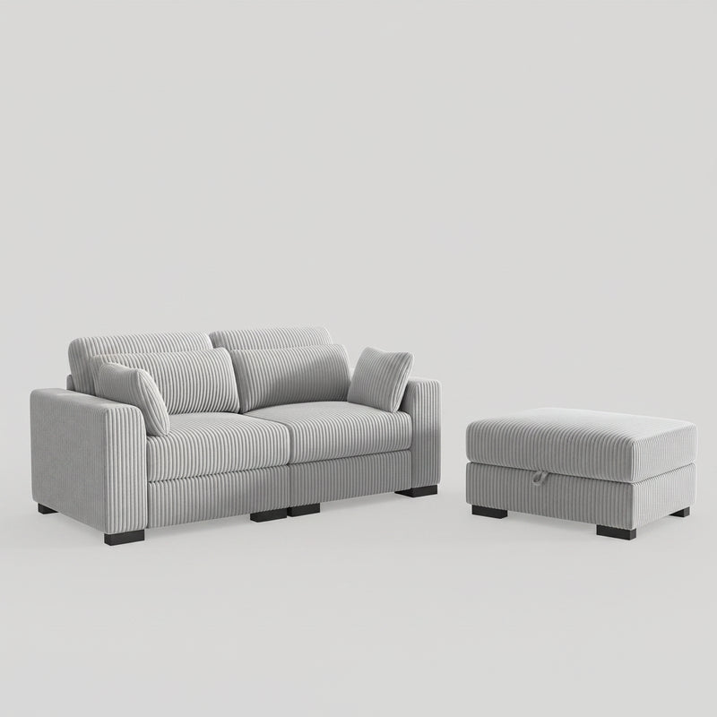 Canapé d'Angle Modulaire Velours Côtelé – Configuration Sur-Mesure Beige ou Gris