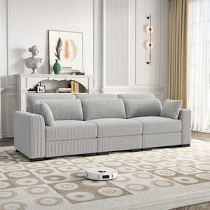 Canapé d'Angle Modulaire Velours Côtelé – Configuration Sur-Mesure Beige ou Gris