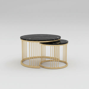Duo de Tables Gigognes Rondes Marbre – Finition Brillante, Noir ou Blanc