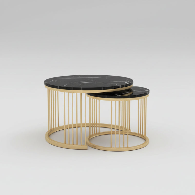 Duo de Tables Gigognes Rondes Marbre – Finition Brillante, Noir ou Blanc