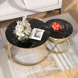Duo de Tables Gigognes Rondes Marbre – Finition Brillante, Noir ou Blanc