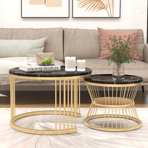 Duo de Tables Gigognes Rondes Marbre – Finition Brillante, Noir ou Blanc
