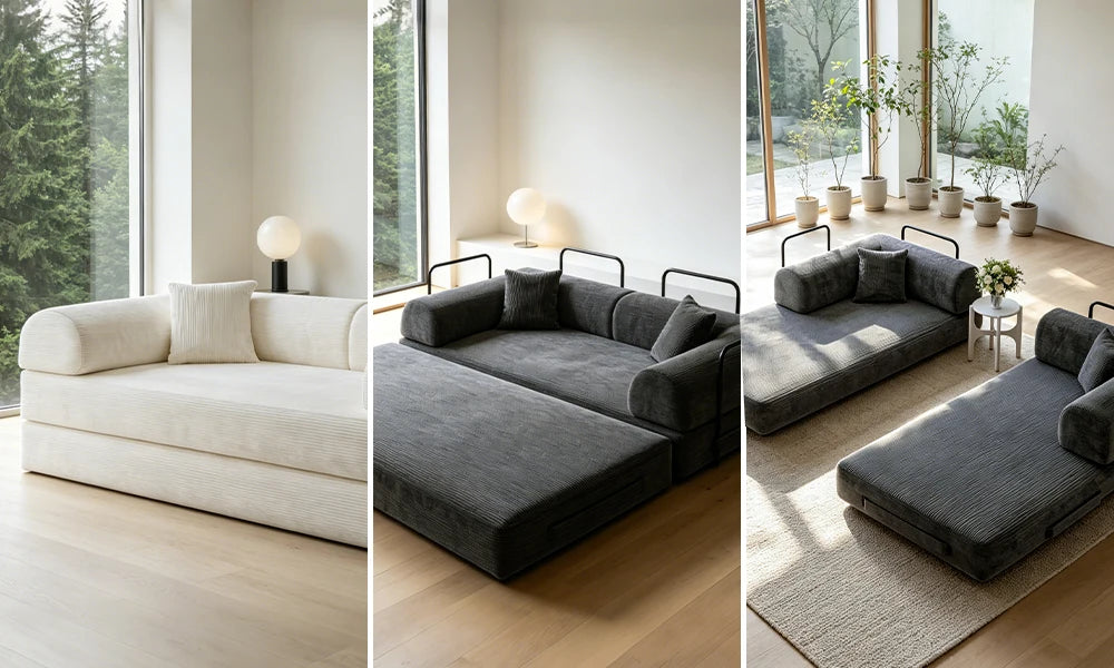 Canapé-Lit Double Mihtrov Velours Gris Sans Montage – Mousse Mémoire de Forme