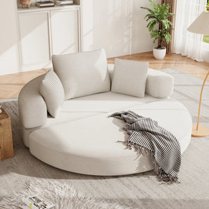 Canapé Ovale Modulaire Tissu Cordé 173x176cm – Style Scandinave, Sans Montage