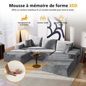 Canapé Modulaire en U Velours Côtelé – Mousse à Mémoire de Forme, Confort Généreux