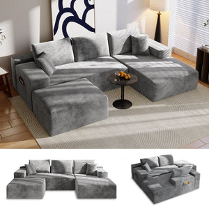 Canapé Modulaire en U Velours Côtelé – Mousse à Mémoire de Forme, Confort Généreux