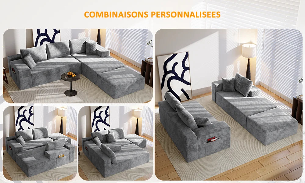 Canapé Modulaire en U Velours Côtelé Mousse Mémoire de Forme – Confort Généreux pour Salon