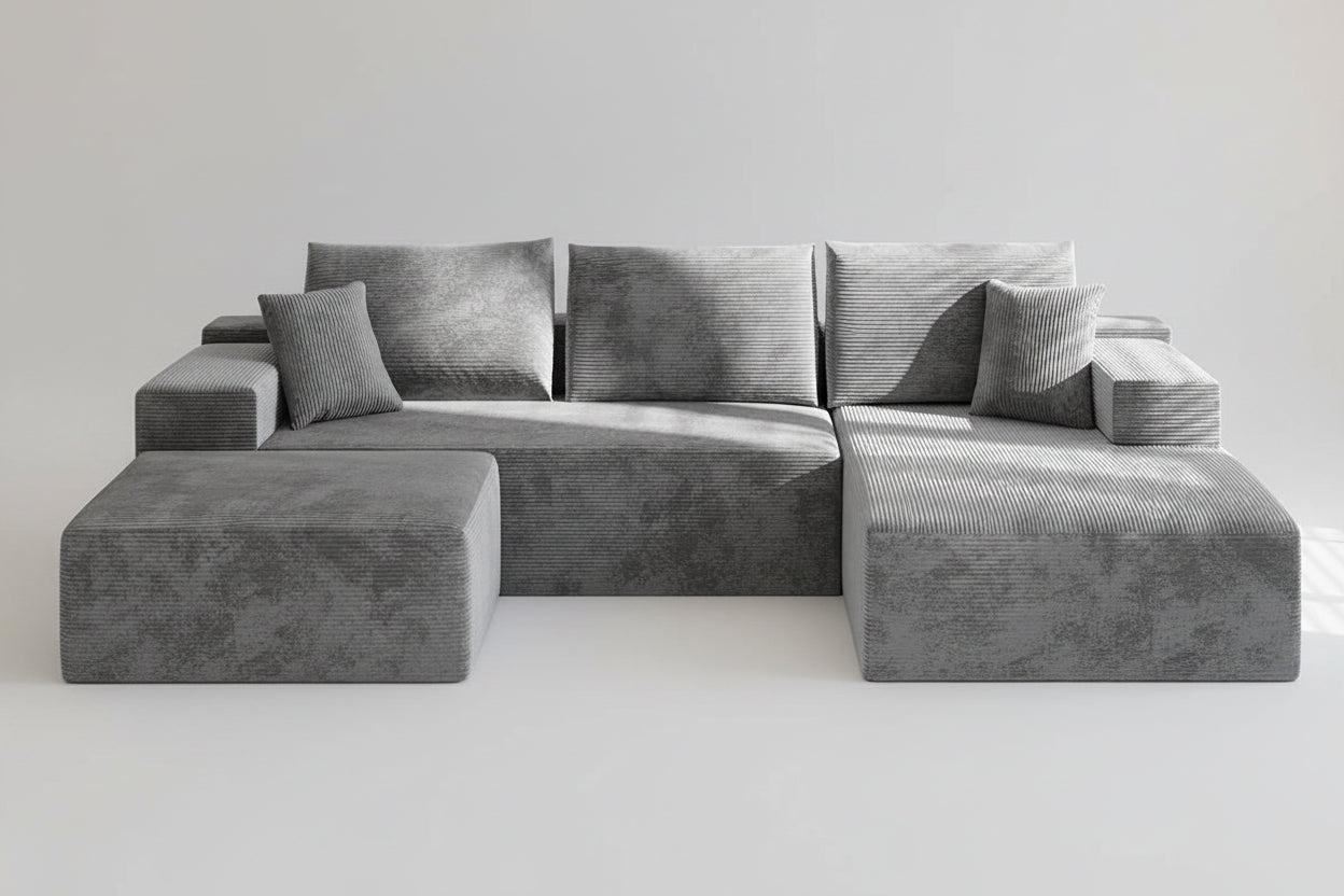 Canapé Modulaire en U Velours Côtelé Mousse Mémoire de Forme – Confort Généreux pour Salon