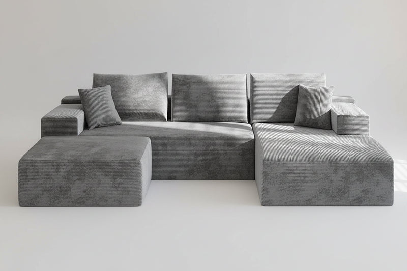 Canapé Modulaire en U Velours Côtelé – Mousse à Mémoire de Forme, Confort Généreux
