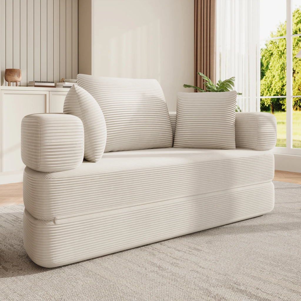 Canapé Ovale Modulaire Sans Accoudoirs en Tissu Cordé 173x176cm – Style Scandinave Multifonction