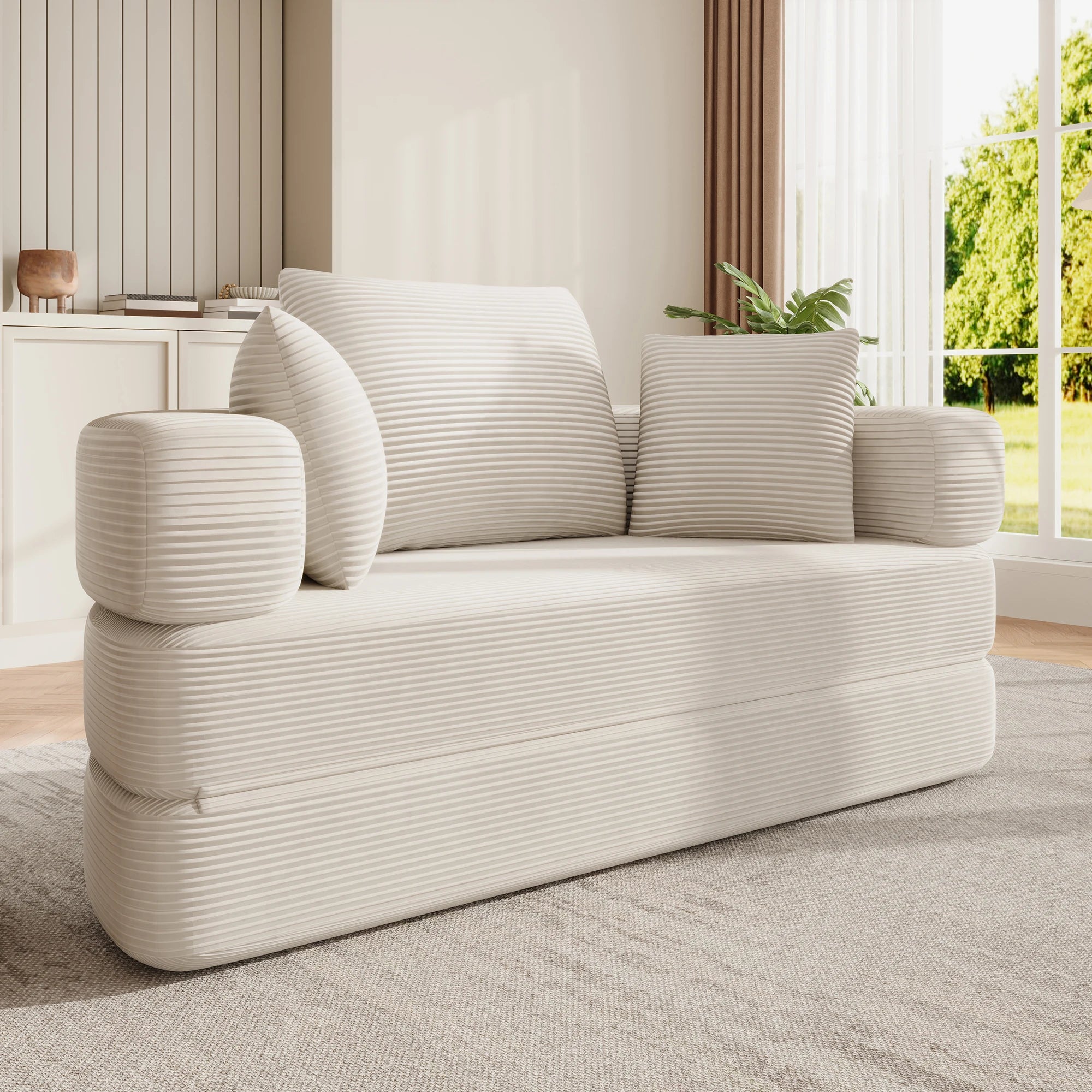 Canapé Ovale Modulaire Sans Accoudoirs en Tissu Cordé 173x176cm – Style Scandinave Multifonction