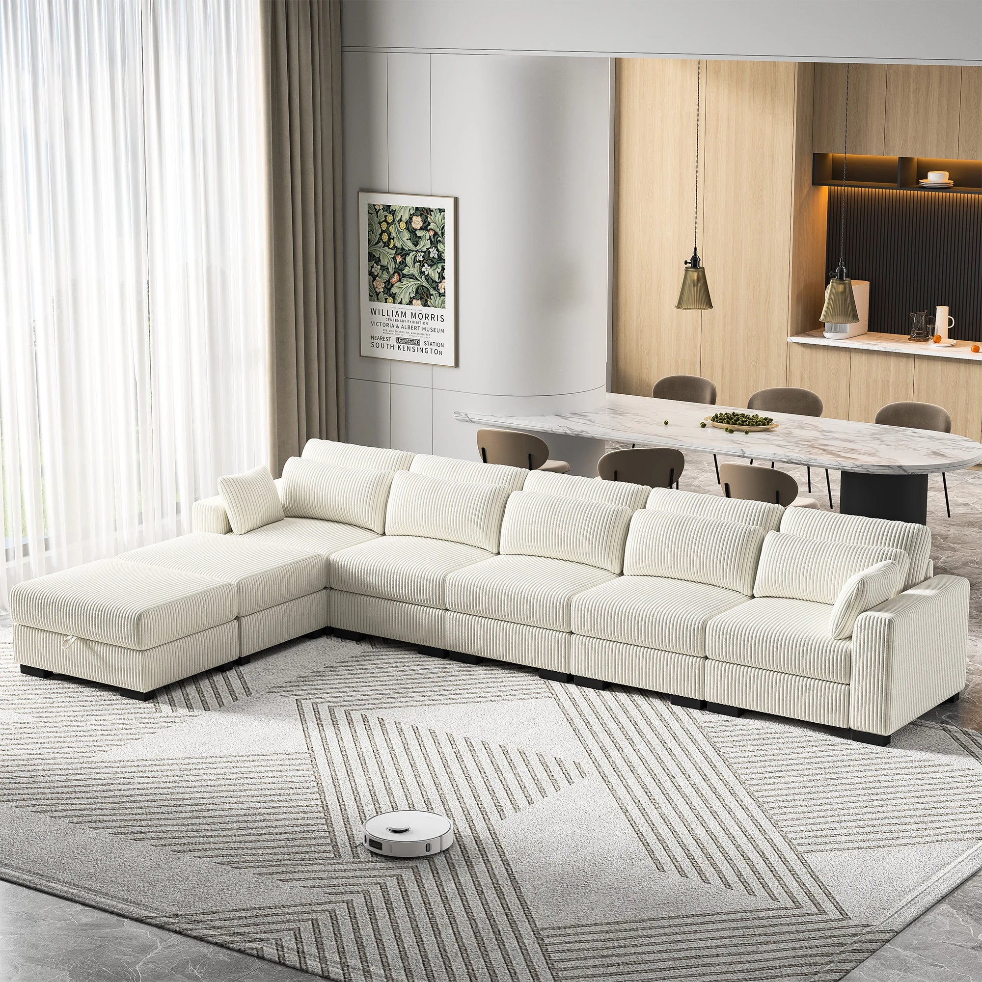 Canapé d'Angle Modulaire Velours Côtelé avec Accoudoirs Larges – Beige ou Gris, 100% Personnalisable