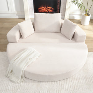 Canapé Ovale Modulaire Tissu Cordé 173x176cm – Style Scandinave, Sans Montage