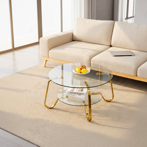 Table Basse Rétro Métal & Verre Trempé – Élégance Discrète, Double Plateau
