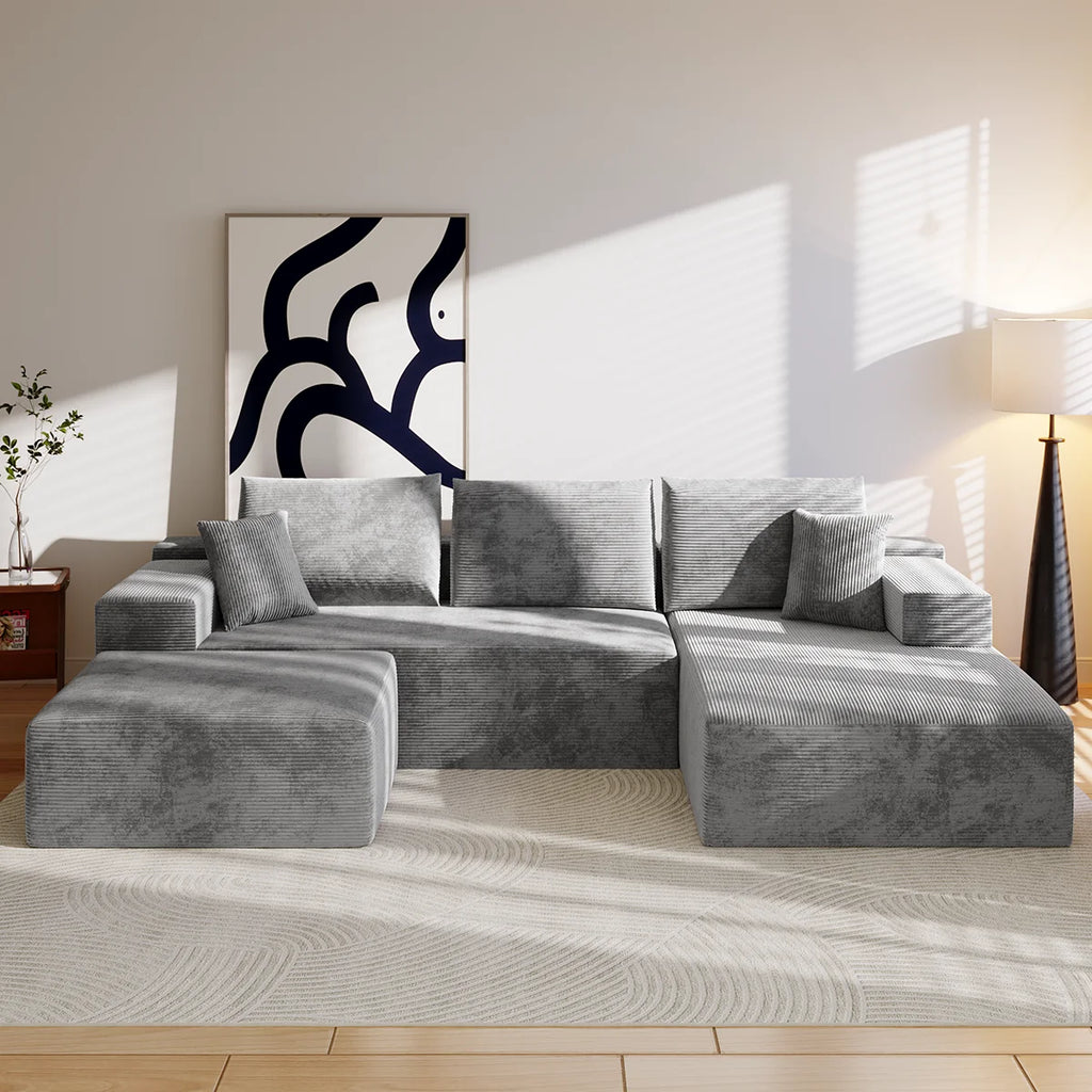 Canapé Modulaire en U Velours Côtelé Mousse Mémoire de Forme – Confort Généreux pour Salon