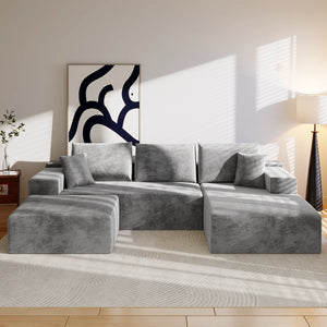 Canapé Modulaire en U Velours Côtelé – Mousse à Mémoire de Forme, Confort Généreux