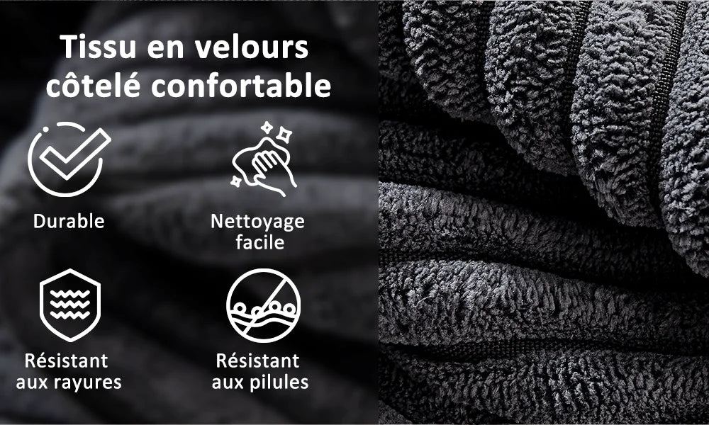 Canapé Modulaire en U Velours Côtelé Mousse Mémoire de Forme – Confort Généreux pour Salon
