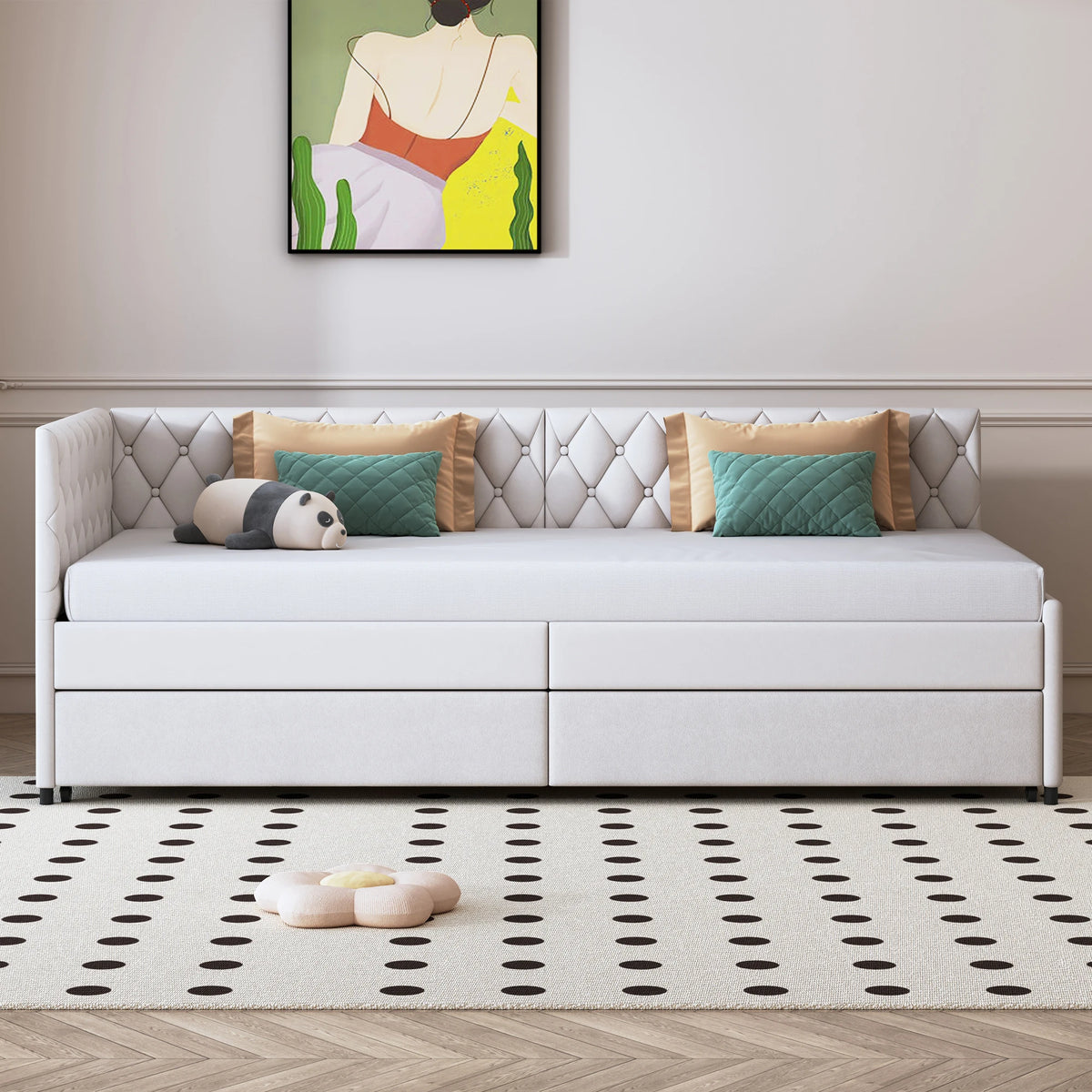 Daybed Convertible Velours 90x200cm – Élégant et Pratique pour Chambre d'Amis
