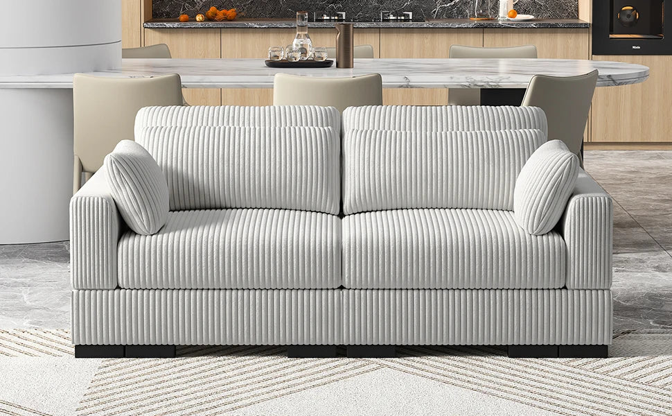 Canapé d'Angle Modulaire Velours Côtelé avec Accoudoirs Larges – Beige ou Gris, 100% Personnalisable
