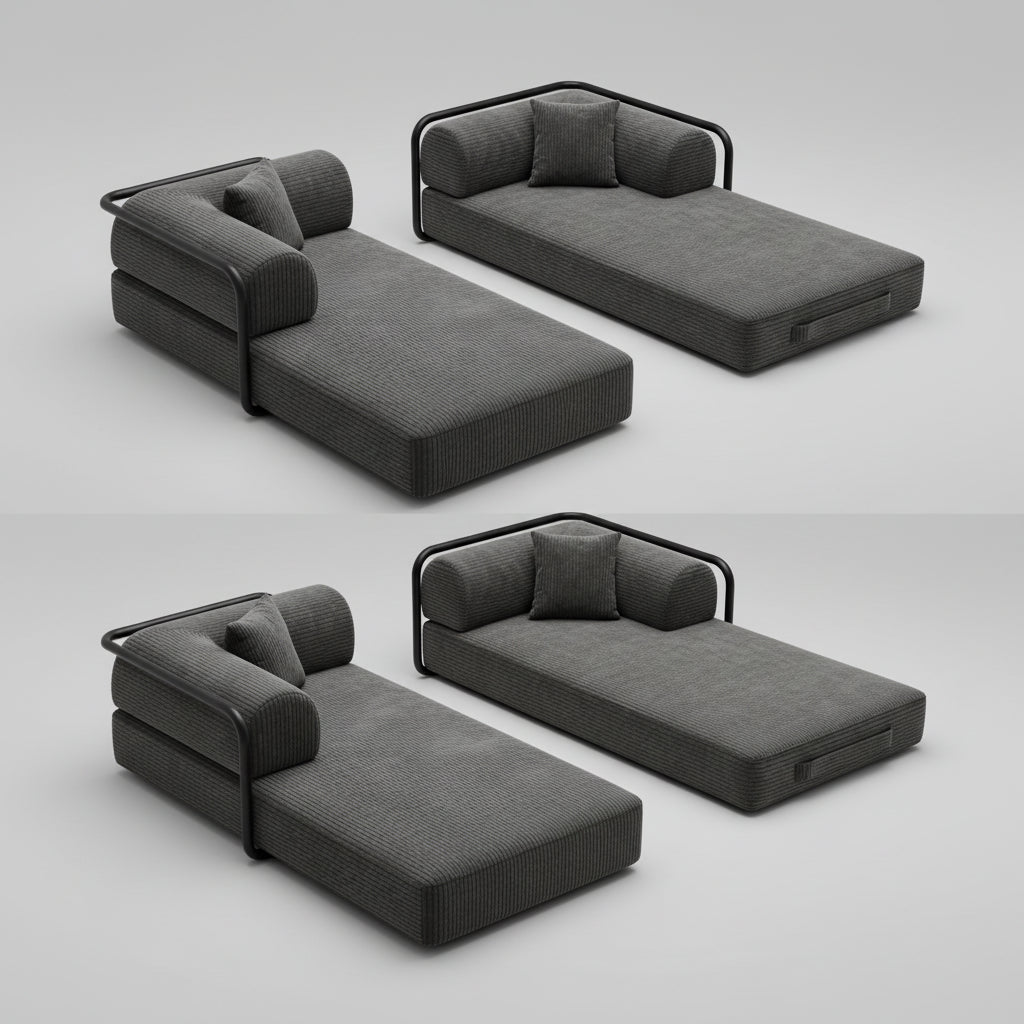 Canapé-Lit Double Mihtrov Velours Gris Sans Montage – Mousse Mémoire de Forme