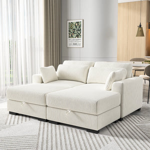 Canapé d'Angle Modulaire Velours Côtelé – Configuration Sur-Mesure Beige ou Gris