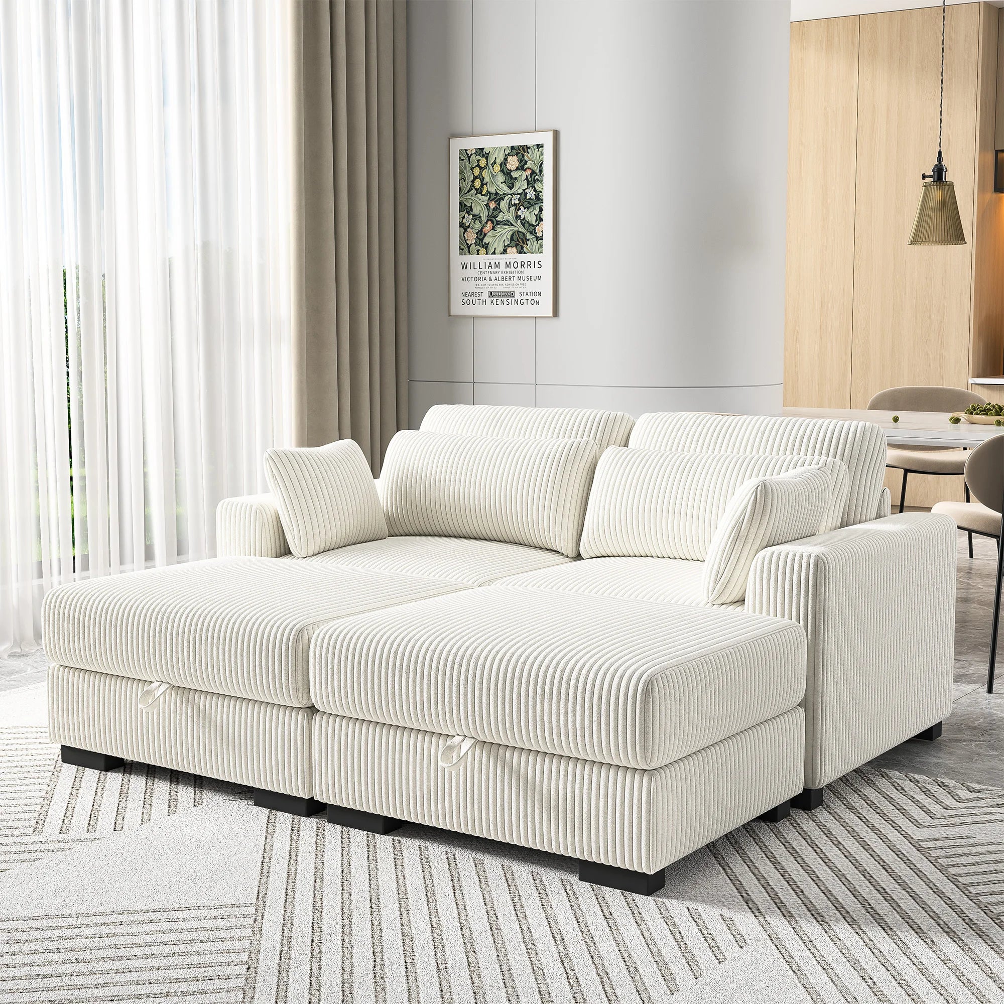 Canapé d'Angle Modulaire Velours Côtelé avec Accoudoirs Larges – Beige ou Gris, 100% Personnalisable