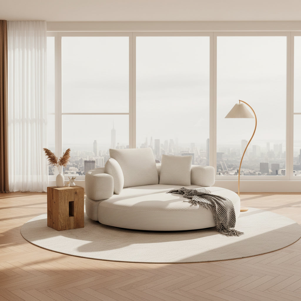 Canapé Ovale Modulaire Sans Accoudoirs en Tissu Cordé 173x176cm – Style Scandinave Multifonction