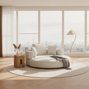 Canapé Ovale Modulaire Tissu Cordé 173x176cm – Style Scandinave, Sans Montage