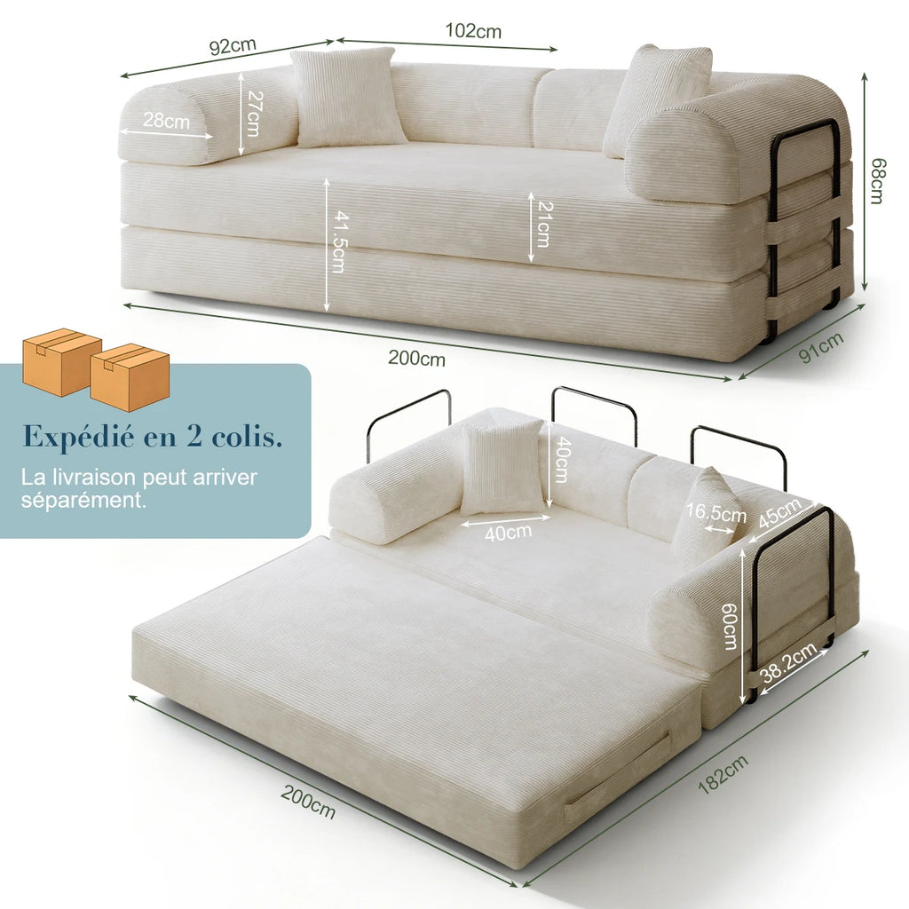 Canapé-Lit Double Mihtrov Velours Gris Sans Montage – Mousse Mémoire de Forme