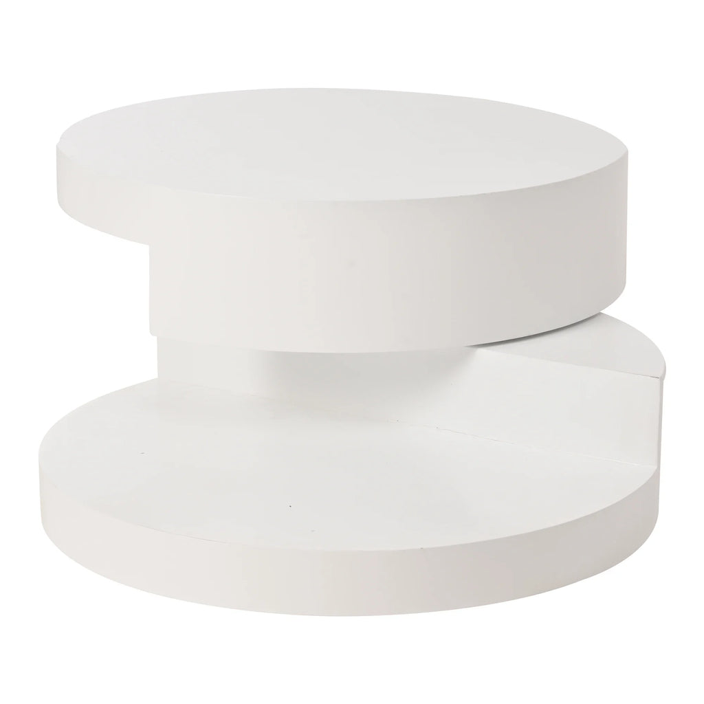 Table Basse Ronde Blanche Pivotante 360° avec LED – Design Cylindrique Moderne 70x70cm