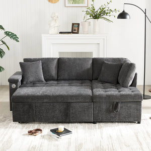 Canapé d'Angle Convertible 3-4 Places Chenille Gris Foncé – Coffre de Rangement & USB
