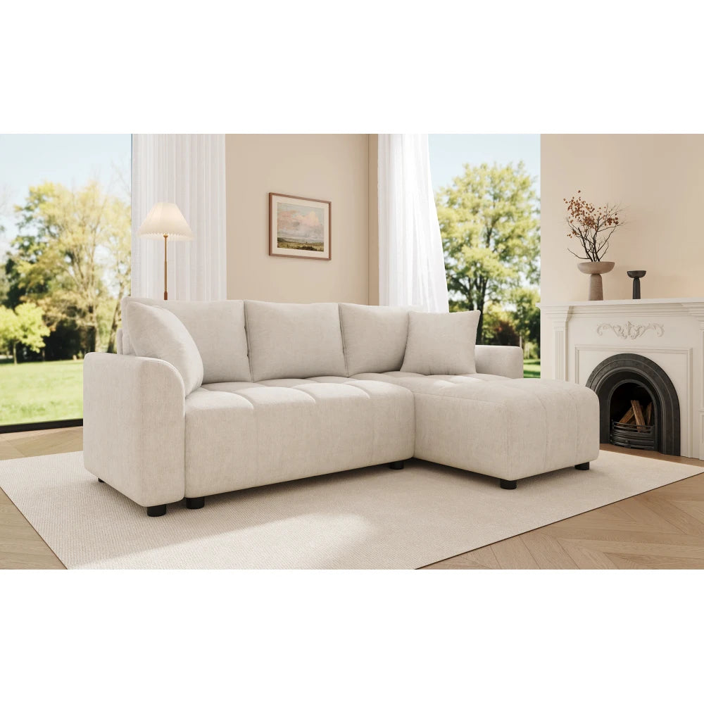 Canapé d'Angle Convertible en L Chenille avec 2 Coussins Décoratifs – Confort Élégant Salon