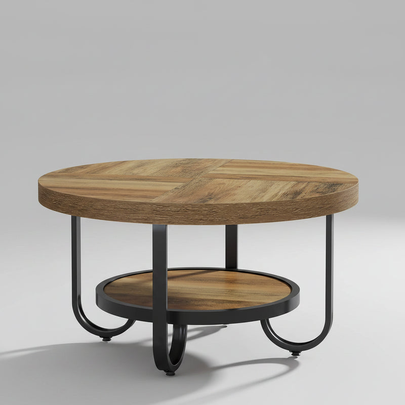 Table Basse Ronde 2 Niveaux – Rangement Pratique, Pieds Métal Incurvés