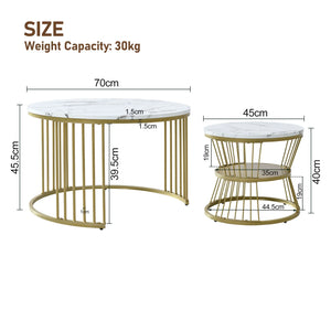 Duo de Tables Gigognes Marbre & Laiton Doré – Élégance Intemporelle pour le Salon