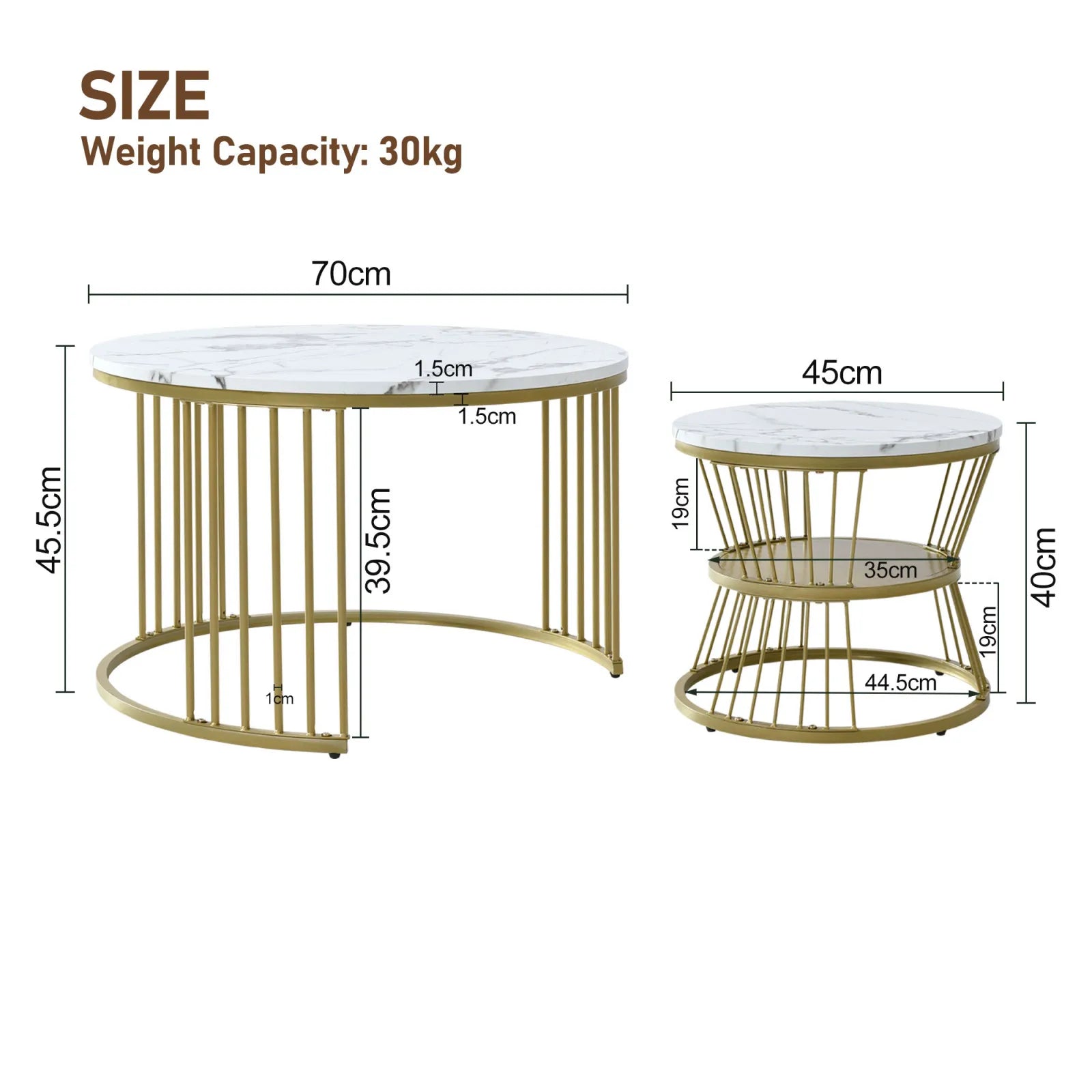 Duo de Tables Gigognes Marbre & Laiton Doré – Élégance Intemporelle pour Salon Cocooning