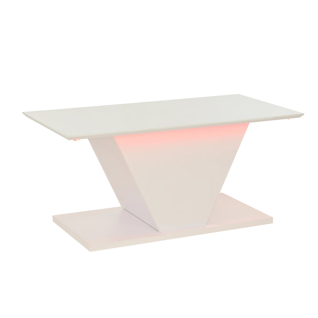 Table Basse Design Blanc Brillant Forme en V avec LED – Pièce Sculpturale pour Salon Moderne