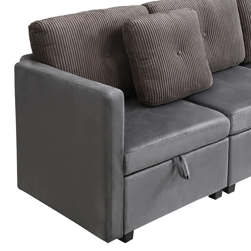 Canapé Modulaire en U avec Espace de Rangement – Velours & Cordon, Confort Haute Densité