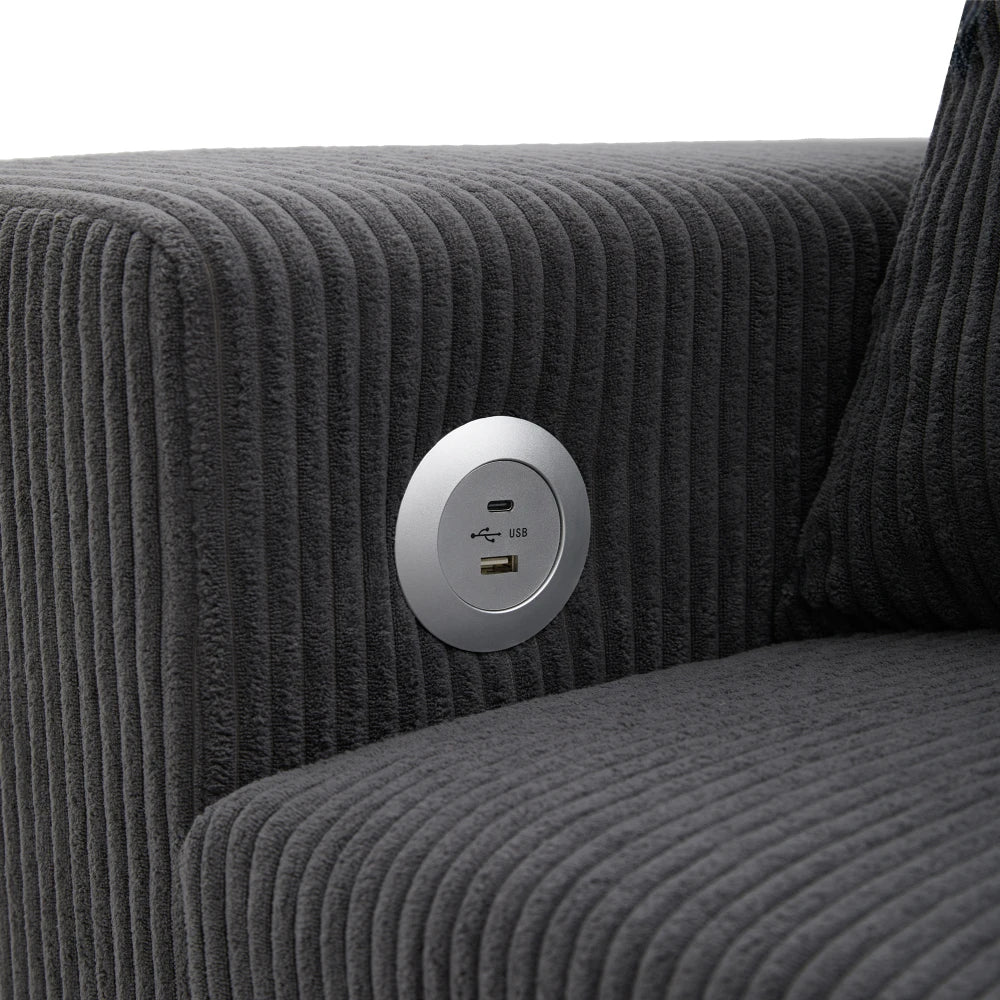 Canapé d'Angle Convertible PINGGO 3 Places avec USB & Étagères Latérales – Fonctionnel & Confortable
